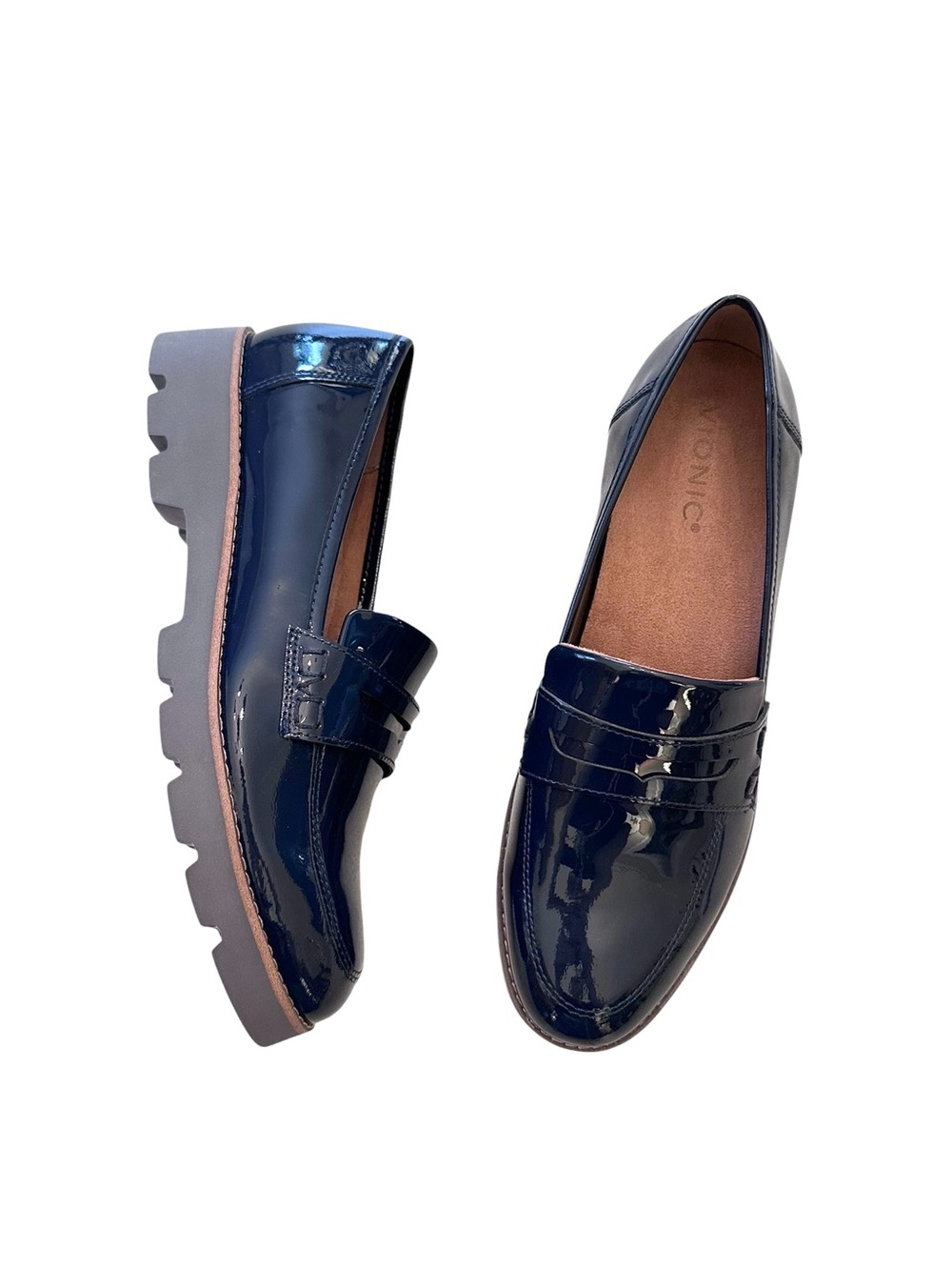 Vionic Cheryl Lug Sole Loafer Navy Blue Patent Leather size 8.5